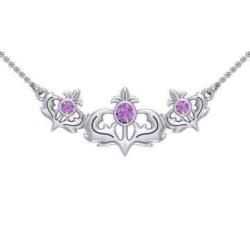 Even flourishing from within ~ Sterling Silver Jewelry Scottish Thistle Necklace with Shimmering Gemstone TN118 - Jewelry